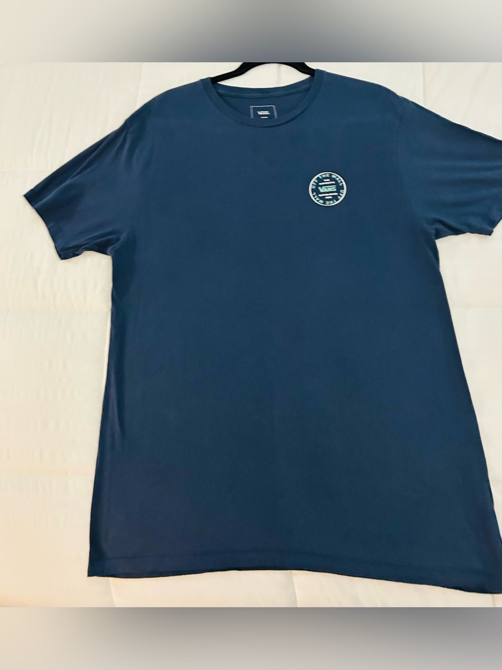 Vans Navy Crewneck Pocketless T-Shirt with Chest Logo - Size Large Slim Fit